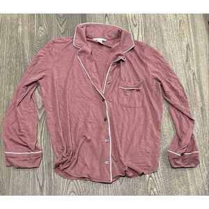 Victoria's Secret Long Sleeve Metallic Pajama Top Button-Up Collared Pink Size M